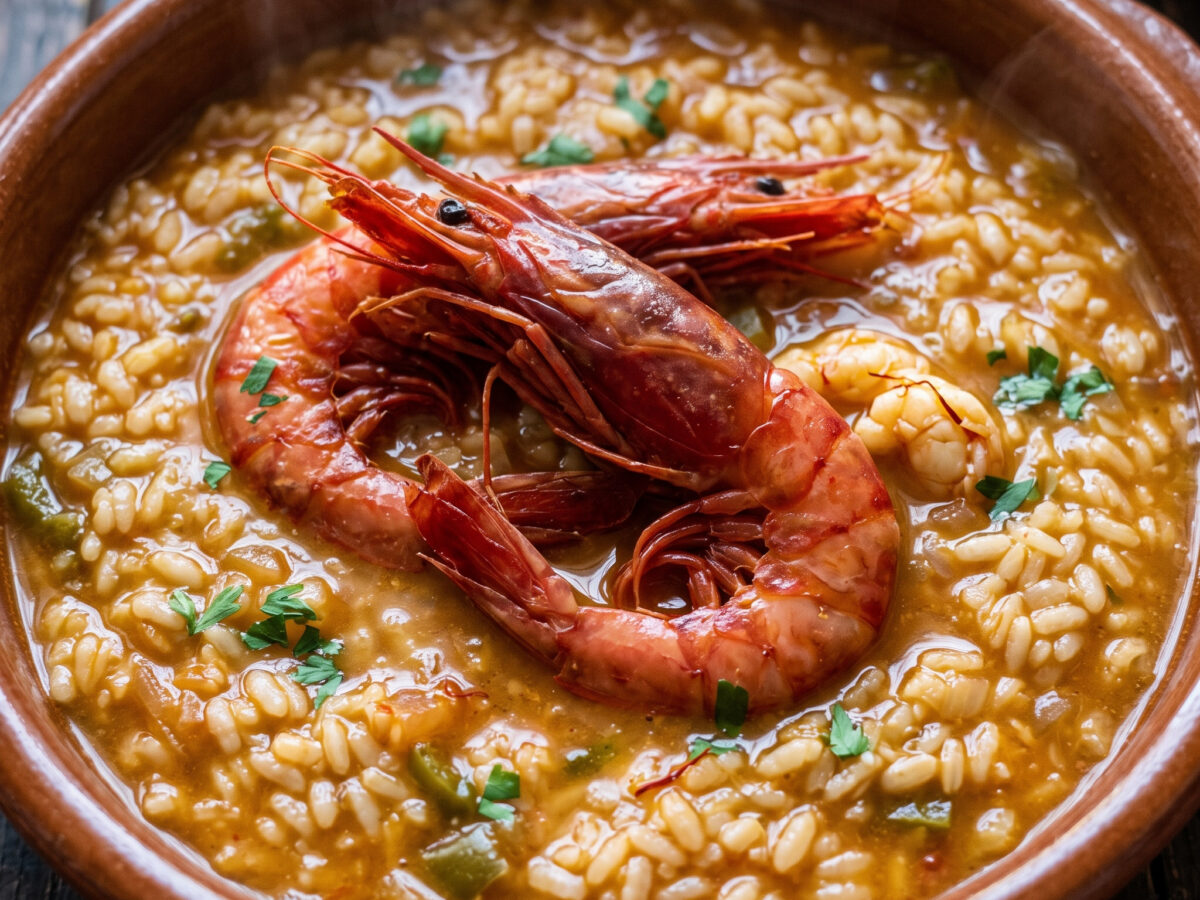 Andalusischer Arroz caldoso con carabineros