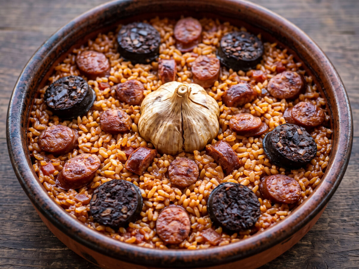 Arroz al horno mit Longaniza und Morcilla aus Aragón