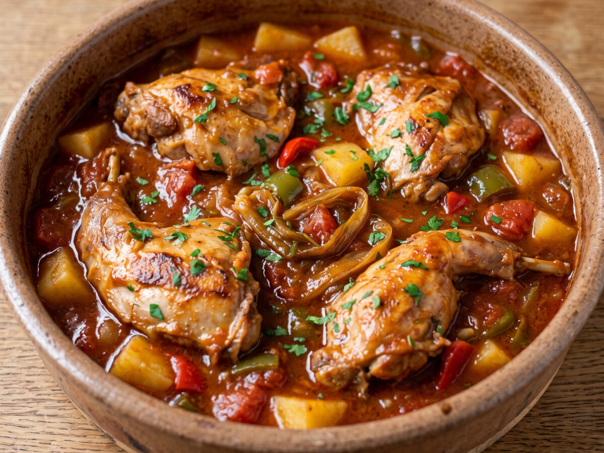 Conejo estofado a la vasca: baskisches Kaninchen aus der Schmorcazuela