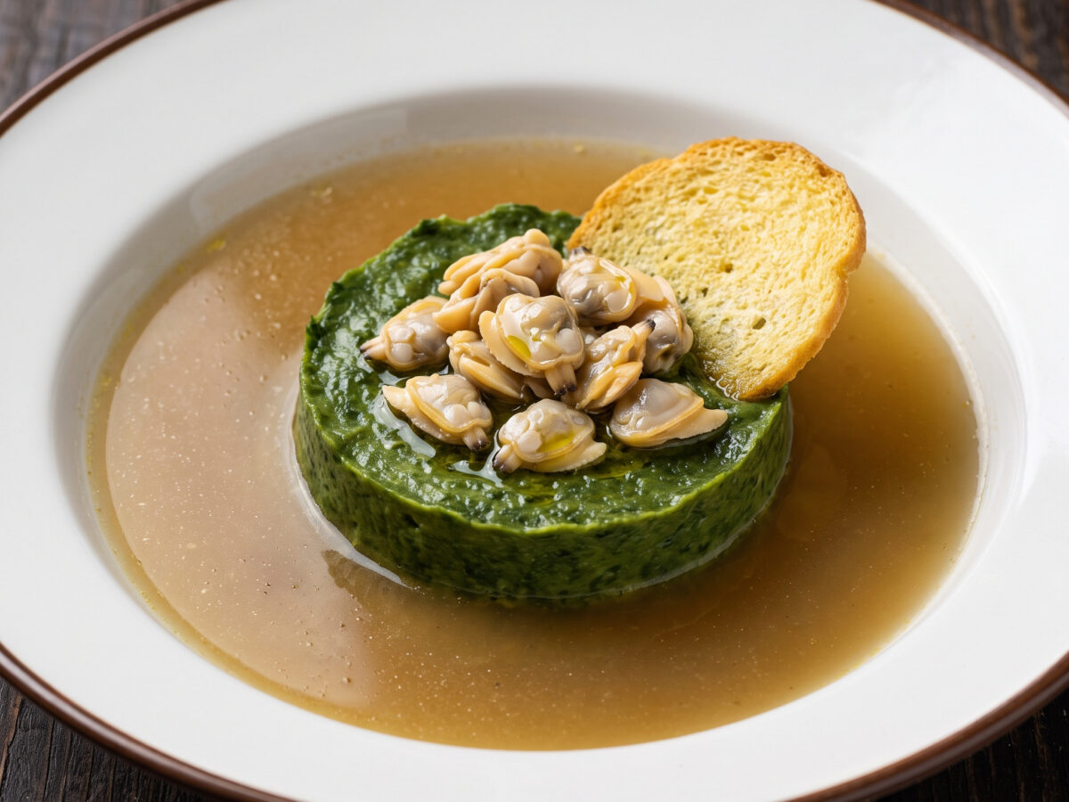 Caldo de berberechos con grelos
