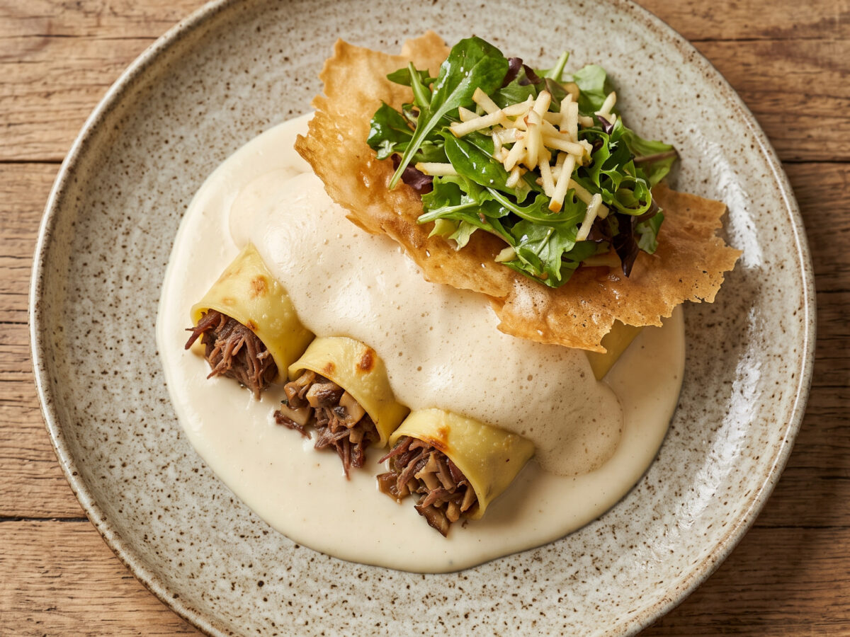 Canelones rellenos de cecina de chivo de Vegacervera