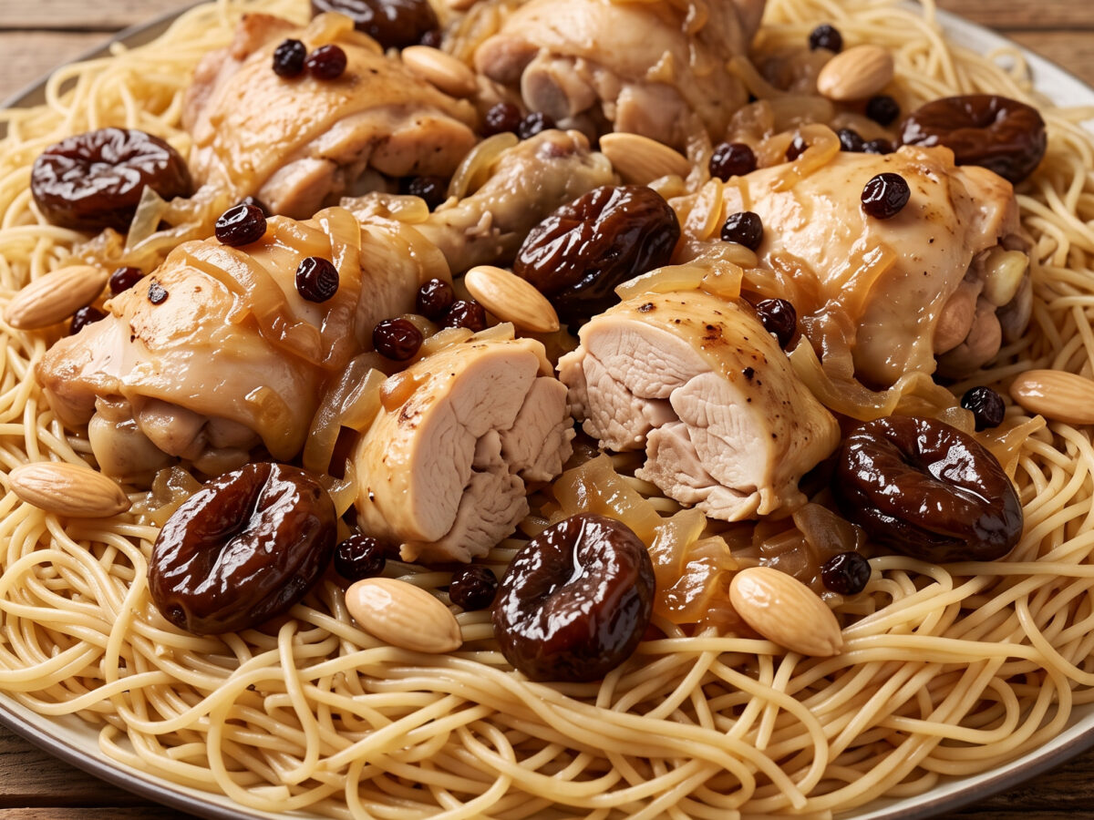 Fideos al corinto: Huhn und Korinthen aus Melilla