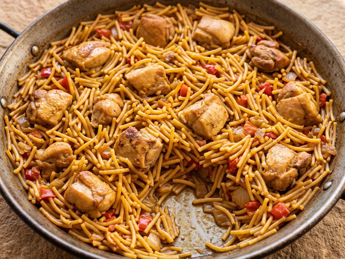 Fideos con pollo: spanischer Nudelguiso mit Hähnchen