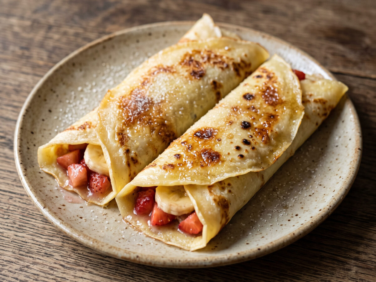 Galicische Filloas mit frischer Frucht