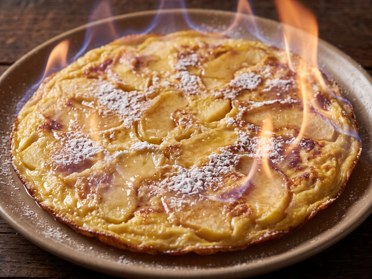 Tortilla de manzana flambeada