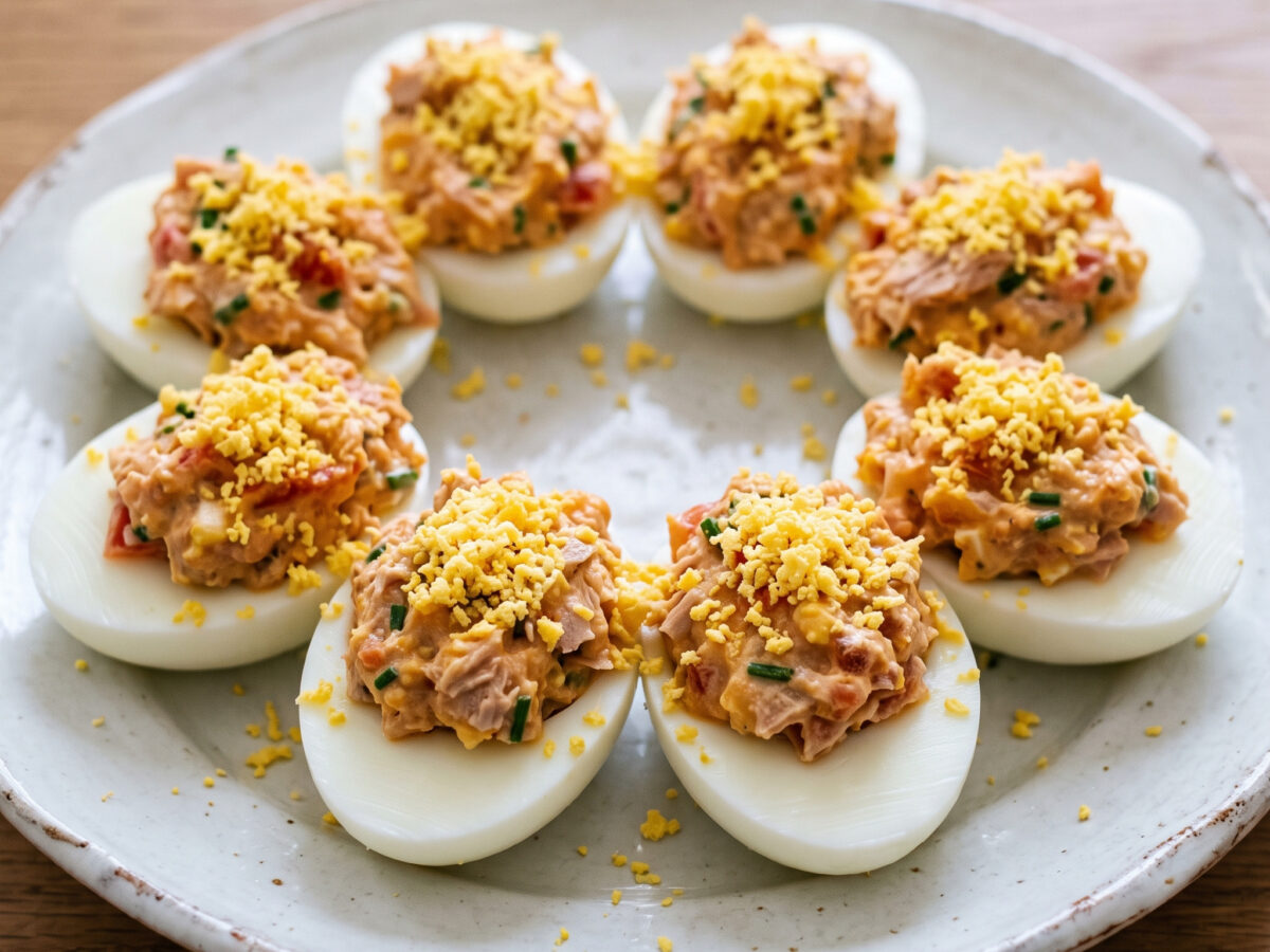 Huevos rellenos de atún: Gefüllte Eier mit Thunfisch