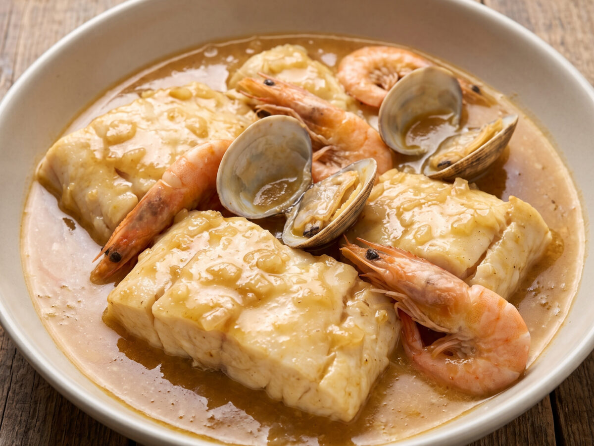 Merluza a la marinera – Seehecht mit Almejas und Garnelen