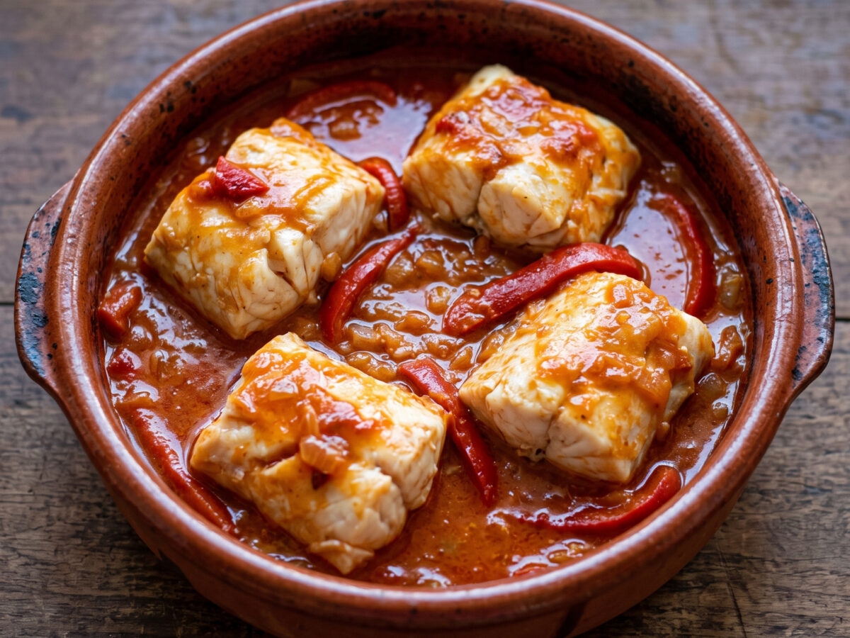 Merluza a la riojana mit gerösteter Paprika
