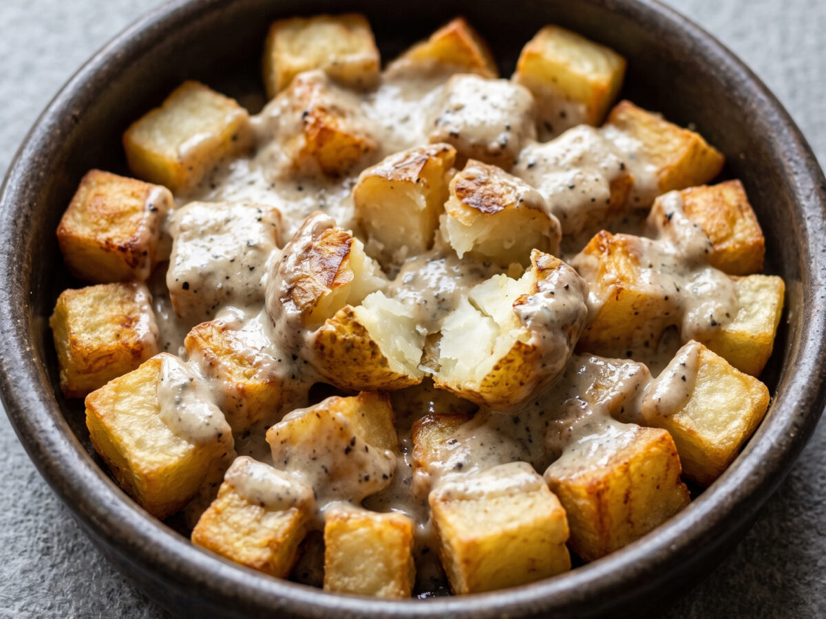 Patatas al Cabrales: knusprige Kartoffeln mit kräftiger Käsesauce