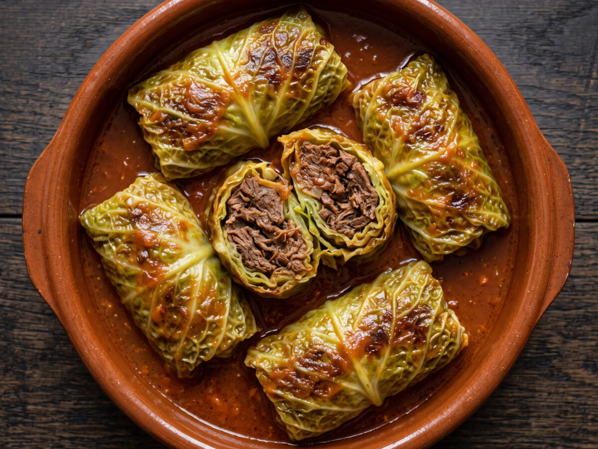 Repollo relleno de carne guisada