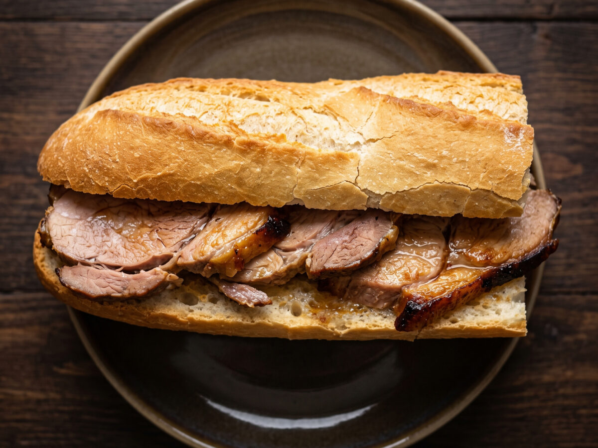 Saftiges Schweinefleisch im kräftigen Brot