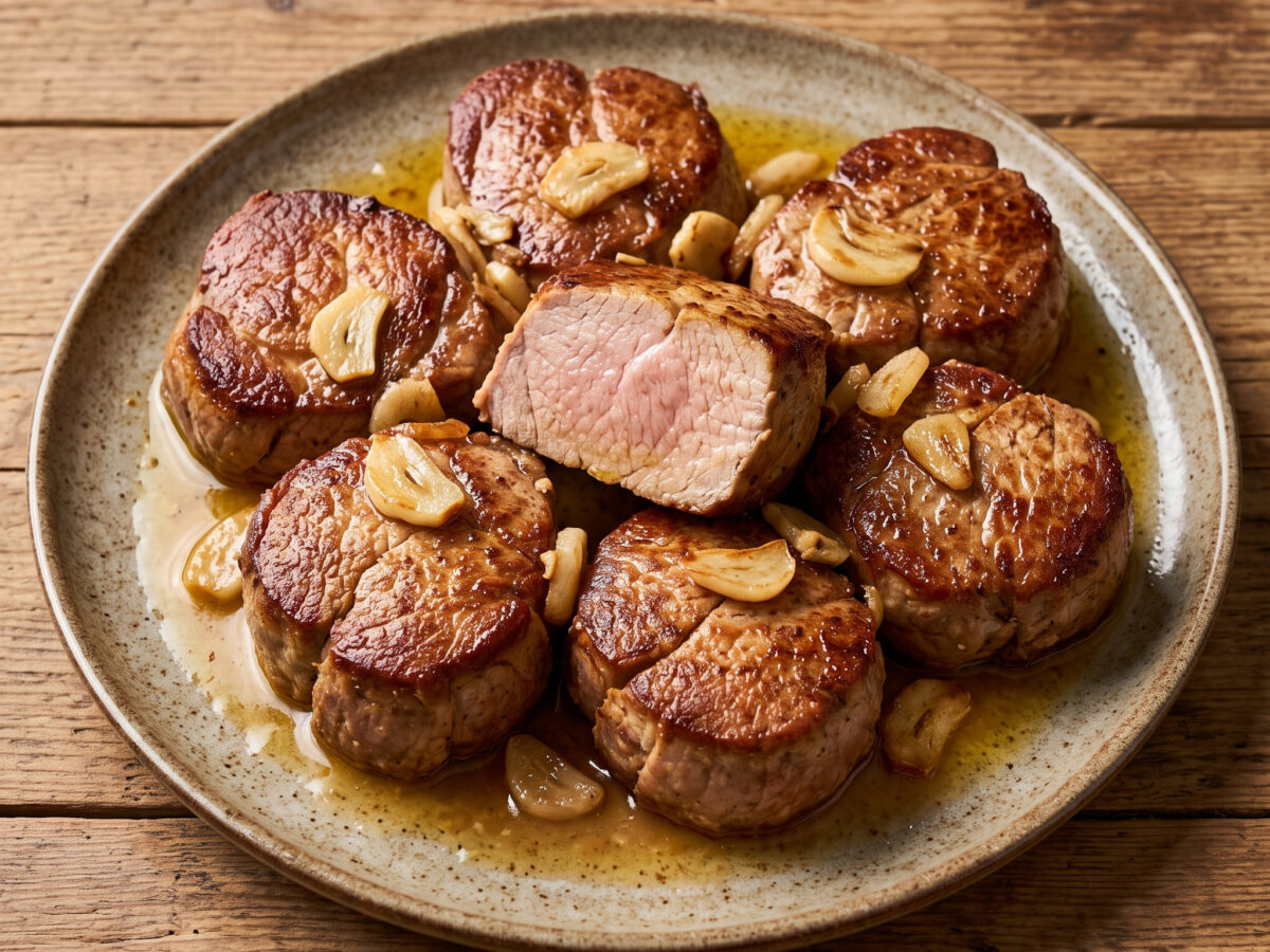 Zartes Schweinefilet mit kräftiger Knoblauchsauce